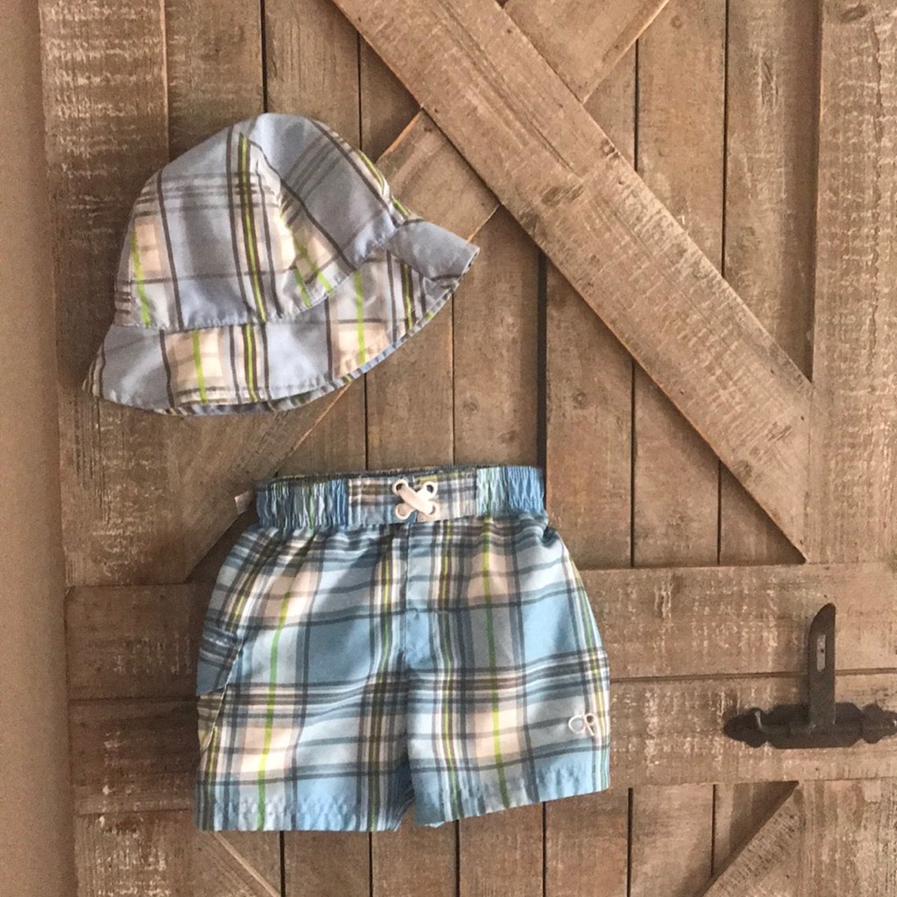 Swim trunks and matching hat